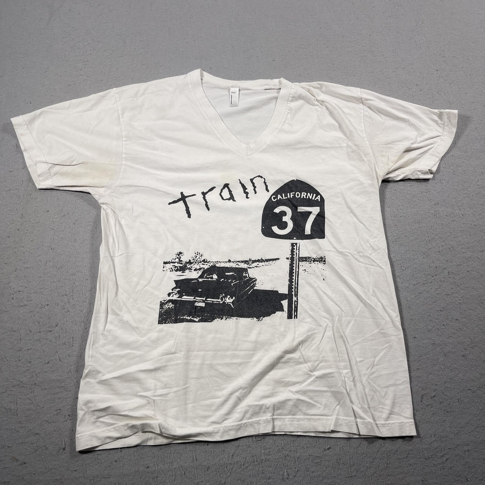 Train Band Shirt California 37 Mens Large White Graphic Tee Hey Soul Sister Y2K‎